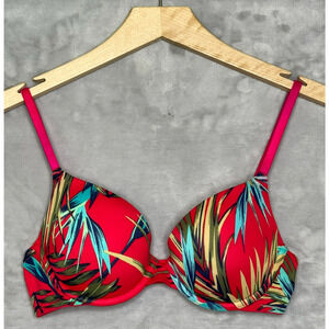 Victoria's Secret PINK Wear Everywhere Push Up Bra 34B Red Tropical Print Padded
